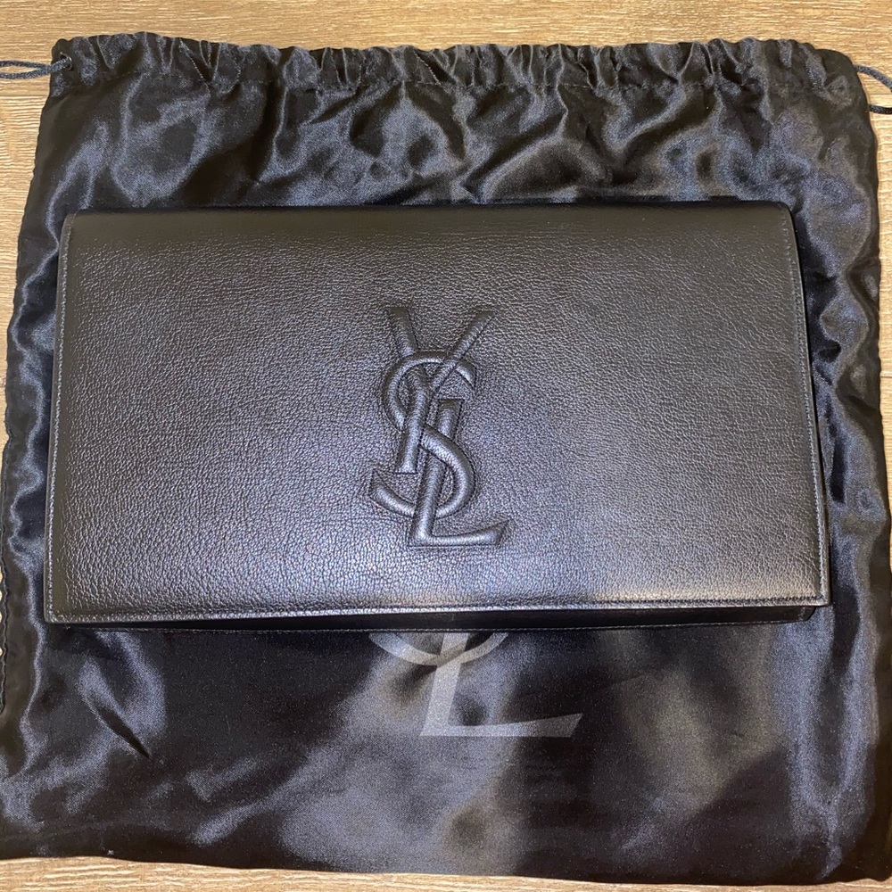 YSL Black Leather Large Belle De Jour Clutch Bag